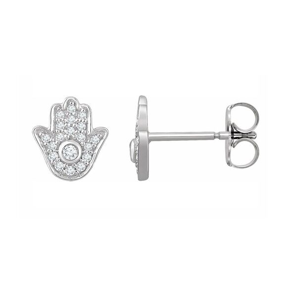 Black Bow Jewelry Co. Jewelry - 14K White Gold 1/5 CTW Diamond Hamsa Post Earrings, 8.5mm